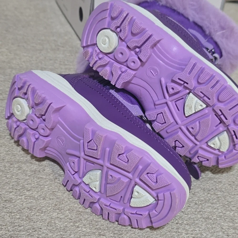 Purple Snow Boots Faux Fur Lined Mid-Calf   Slip Restiant Boots